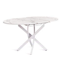 Раздвижной овальный стол MANZANA ЛДСП/HPL/металл, 100 х 100+30 х 75 см, Мрамор светлый/белый
