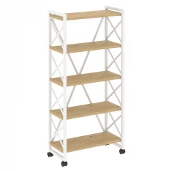 Стеллаж на колесных опорах - 5 полок LOFT VR.L-MST.K-5.8 Металл белый Тиквуд светлый