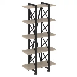 Стеллаж на колесных опорах - 5 полок LOFT VR.L-MST.K-5.4V Металл черный Дуб Аттик