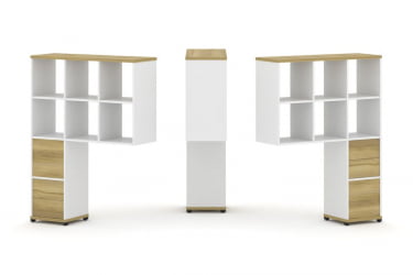 Надставка на стол высокая двухсторонняя + задняя стенка (2 шт.) + блок с 2-мя ящиками (2 шт.) CОНCЕПТ CН.ДНВ-008 Дуб Винченцо Белый бриллиант Черный металл / CONCEPT CN.DNV-008