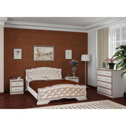 Кровать из массива Карина-10 200х160 Дуб молочный Светлая экокожа