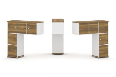 Надставка на стол низкая двухсторонняя + задняя стенка (5 шт.) + распашной фасад (5 шт.) CONCEPT CN.DNN-007 Сандал Янтарный Белый бриллиант Белый металл