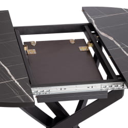 Раздвижной овальный стол MANZANA ЛДСП/HPL/металл, 100 х 100+30 х 75 см, Мрамор черный/черный