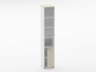 Шкаф 5 узкий верх стеклянная дверь, низ закрытый, с нишей Deka 10.23.18Пр Дуб Сантана светлый/Белый