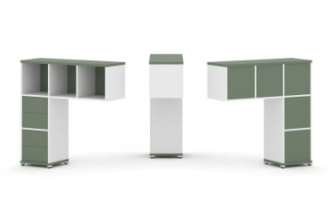 Надставка на стол низкая односторонняя + задняя стенка (5шт.) + блок с 2-мя ящиками (2шт.) CONCEPT CN.ONN-003 Кобо Белый бриллиант Белый металл