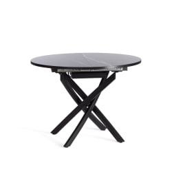 Раздвижной овальный стол MANZANA ЛДСП/HPL/металл, 100 х 100+30 х 75 см, Мрамор черный/черный