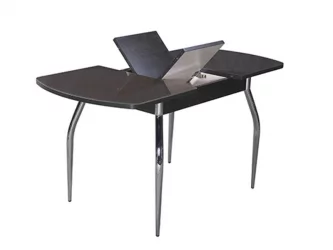 Стол раздвижной 1,45 Грация, СТЕКЛО, опоры изогнутые ХРОМ, Венге/Шоколад