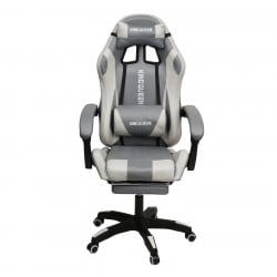 Геймерское кресло 1208, замша, цвет серо-белый с массажем, арт 1208-Grey-White
