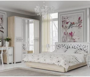 Набор мебели для спальни Мадлен №2 Дуб сонома светлый Ясень белый Серебро