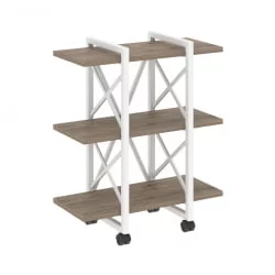 Стеллаж на колесных опорах - 3 полки LOFT  VR.L-MST.K-3.4V Металл белый Тиквуд темный