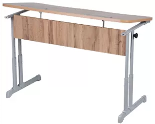 Парта двухместная эргономичный с углом наклона и пеналами (рост 3-7) Белая ЛДСП/Серая кромка/Металл Серый