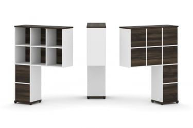 Надставка на стол высокая односторонняя + задняя стенка (8 шт.) + блок с 2-мя ящиками (1 шт.) + блок с 1-м ящиком (1 шт.) CONCEPT CN.ONV-007 Дуб Мали Белый бриллиант Черный металл