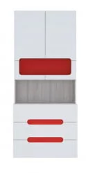 Стеллаж с ящиками Палермо Юниор 04  Белый глянец Ясень шимо светлый Красный
