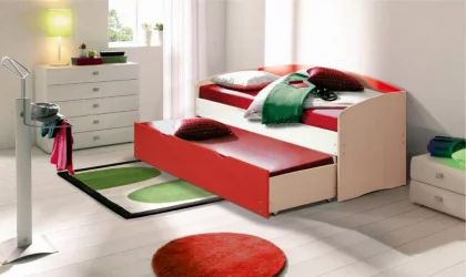 Кровать детская выдвижная Дуб молочный/Светло-зеленый/Ваниль матовый