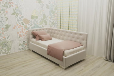 ДЕТСКАЯ МЯГКАЯ ИНТЕРЬЕРНАЯ КРОВАТЬ ВЕРСАЛЬ БЕЗ ОСНОВАНИЯ (BERHOUSE) Материал фасада: Металл/Велюр; Спальное место: 900х1900; Цвет: Кремовый