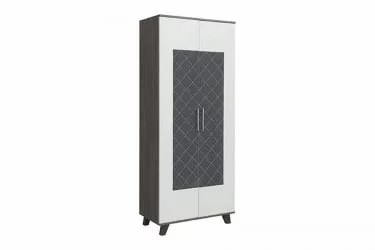 Двустворчатый гардеробный шкаф Элена Лайт 2 Ясень Черный Бодега Белый