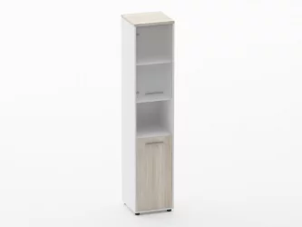 Шкаф 4 узкий верх стеклянная дверь, низ закрытый, с нишей Дека 10.19.18Л Дуб Сантана светлый/Белый / Deka