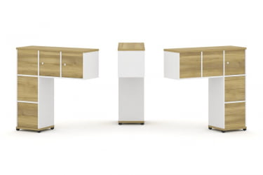 Надставка на стол низкая двухсторонняя + задняя стенка (5 шт.) + блок с 2-мя ящиками (2 шт.) + распашной фасад (3 шт.) CONCEPT CN.DNN-005 Дуб Винченцо Белый бриллиант Черный металл