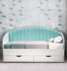 Кровать с продольной мягкой спинкой Софа №12 (800х1600) Дуб Сонома светлый Велюр 032