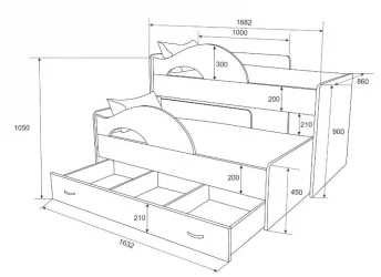 Кровать выкатная двухъярусная РАДУГА Без ящика Дуб млечный / Зелёный
