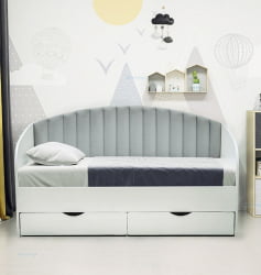 Кровать с продольной мягкой спинкой Софа №12 (800х1600) Дуб Крафт золотой Велюр 007