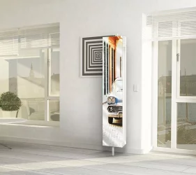 Зеркальный поворотный шкаф с принтом Зум Шелф Арт Молочный дуб