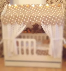 Балдахин для кроватки белые мишки на сером