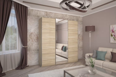 Шкаф-купе трехдверный Прайм 1800 ДСП/Зеркало/ДСП Дуб сонома