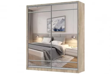 Шкаф-купе 2-х дверный Виктория 1800х584х2300, Дуб сонома светлый 18ДЗЗЗДЗЗЗ-ЯШШШ-Дсс 310-848