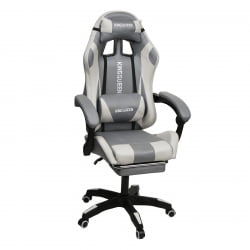 Геймерское кресло 1208, замша, цвет серо-белый с массажем, арт 1208-Grey-White