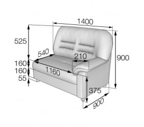 Диван двухместный подлокотник левый Премьер V-100/7