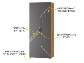 Шкаф для одежды с полками и штангой (лев/прав) Монако 902.13 Дуб Вотан Графит