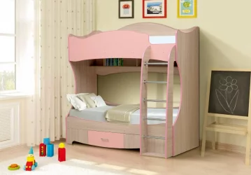 Кровать детская двухъярусная Юниор-7 Ясень шимо светлый/Ярко-розовый