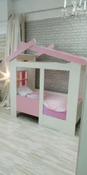 Кровать-домик Теремок без ящика Белая-Розовая