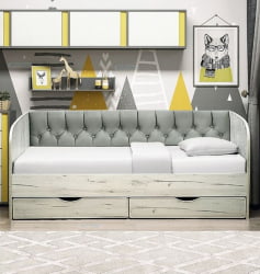 Кровать с продольной мягкой спинкой Софа №13 (800х1600) Дуб Крафт серый Велюр 011