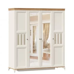 Шкаф четырехстворчатый с 2 зеркалами Вилладжио Алебастр/Дуб золотой