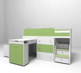 Кровать чердак Малыш Белое дерево/Лайм