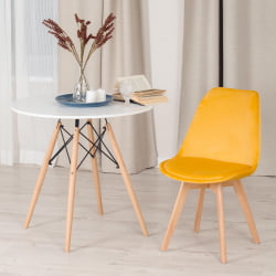 Стул TULIP SOFT (mod. 74) вельвет/дерево , 54 х 47 х 83 см , желтый (HLR 41)/натуральный