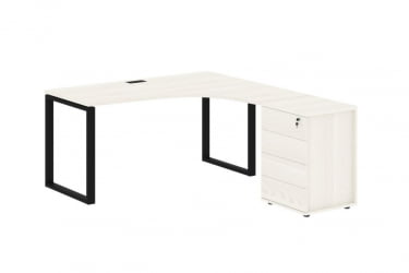 Стол эргономичный с тумбой правый ЕДИС ЕКCЕТ 1518 Р Ясень Траун Черный / EDIS EQCET R