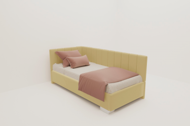 Детская кровать 120 190 ТЕРРА С ОРТОПЕДИЧЕСКИМ ОСНОВАНИЕМ (BERHOUSE) Цвет фасада: Желтая охра; Материал фасада: Металл/Велюр; Спальное место: 1200х1900