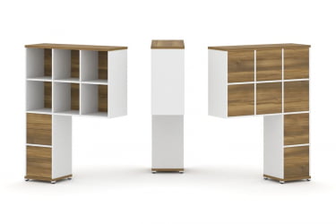 Надставка на стол высокая односторонняя + задняя стенка (8 шт.) + блок с 2-мя ящиками (2 шт.) CONCEPT CN.ONV-005 Сандал Янтарный Белый бриллиант Белый металл