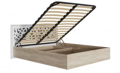 Двуспальная кровать я ящиком Мадлен 02 Дуб сонома светлый Ясень белый Серебро