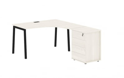 Стол эргономичный с тумбой (правый) ЕДИС ЕЛCЕТ 1318 Р Ясень Траун Черный / EDIS ELCET R