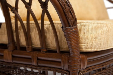 Комплект для отдыха MICHELLE ( стол со стеклом+ диван + 2 кресла + подушки) Pecan Washed (античн. орех), Ткань рубчик, цвет кремовый