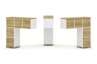 Надставка на стол низкая двухсторонняя + задняя стенка (5 шт.) + блок с 2-мя ящиками (2 шт.) + распашной фасад (3 шт.) CONCEPT CN.DNN-005 Дуб Винченцо Белый бриллиант Белый металл