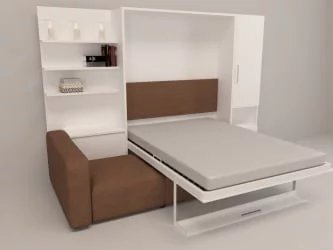 Шкаф-диван-кровать Смарт 1 правый с полкой и пуфом 1400 Дуб молочный