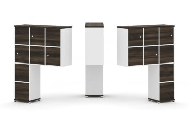 Надставка на стол высокая двухсторонняя + задняя стенка (8 шт.) + блок с 2-мя ящиками (2 шт.) + распашной фасад (6 шт.) CONCEPT CN.DNV-004 Дуб Мали Белый бриллиант Белый металл