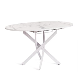 Раздвижной овальный стол MANZANA ЛДСП/HPL/металл, 100 х 100+30 х 75 см, Мрамор светлый/белый