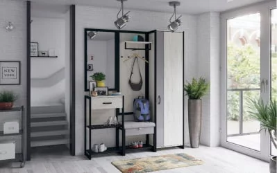 Прихожая в коридор современная Техно ЛД №1 Дуб Крафт Белый Черный