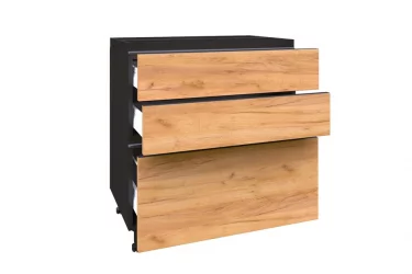 Тумба кухонная 800 с 3 ящиками ЛЮКС (4) Шервуд ЛД 281.800.000.015 Черная Дуб золотой